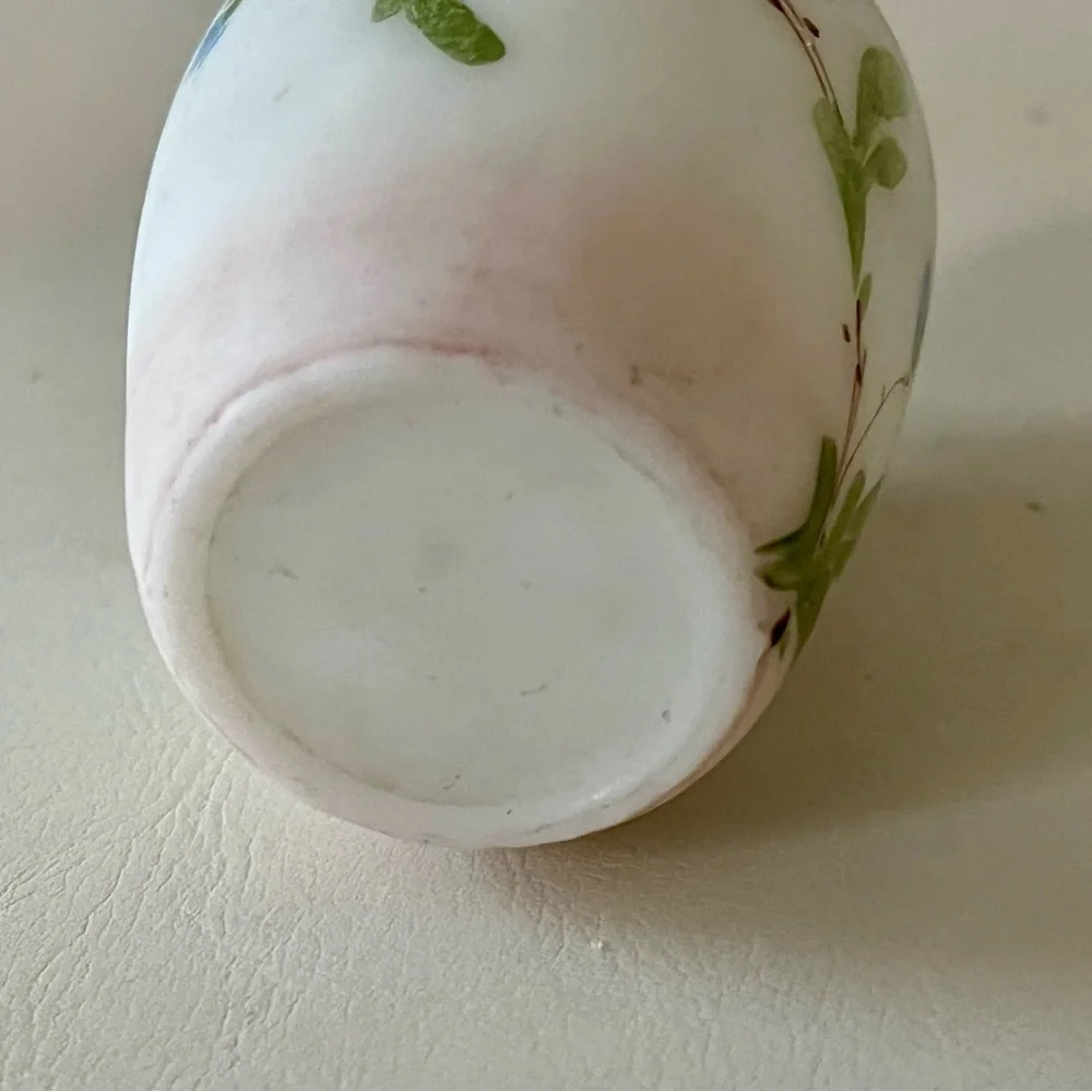 Hand-Painted Milk Glass Floral Salt Shaker with Metal Lid